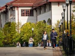 Students walking on a New Jersey college campus.